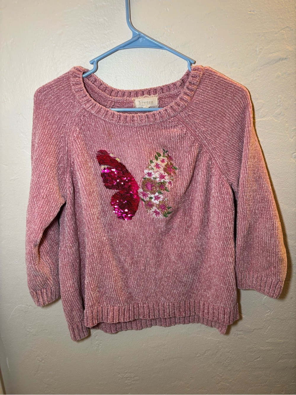 Children's Pink Sequin Butterfly Sweater -